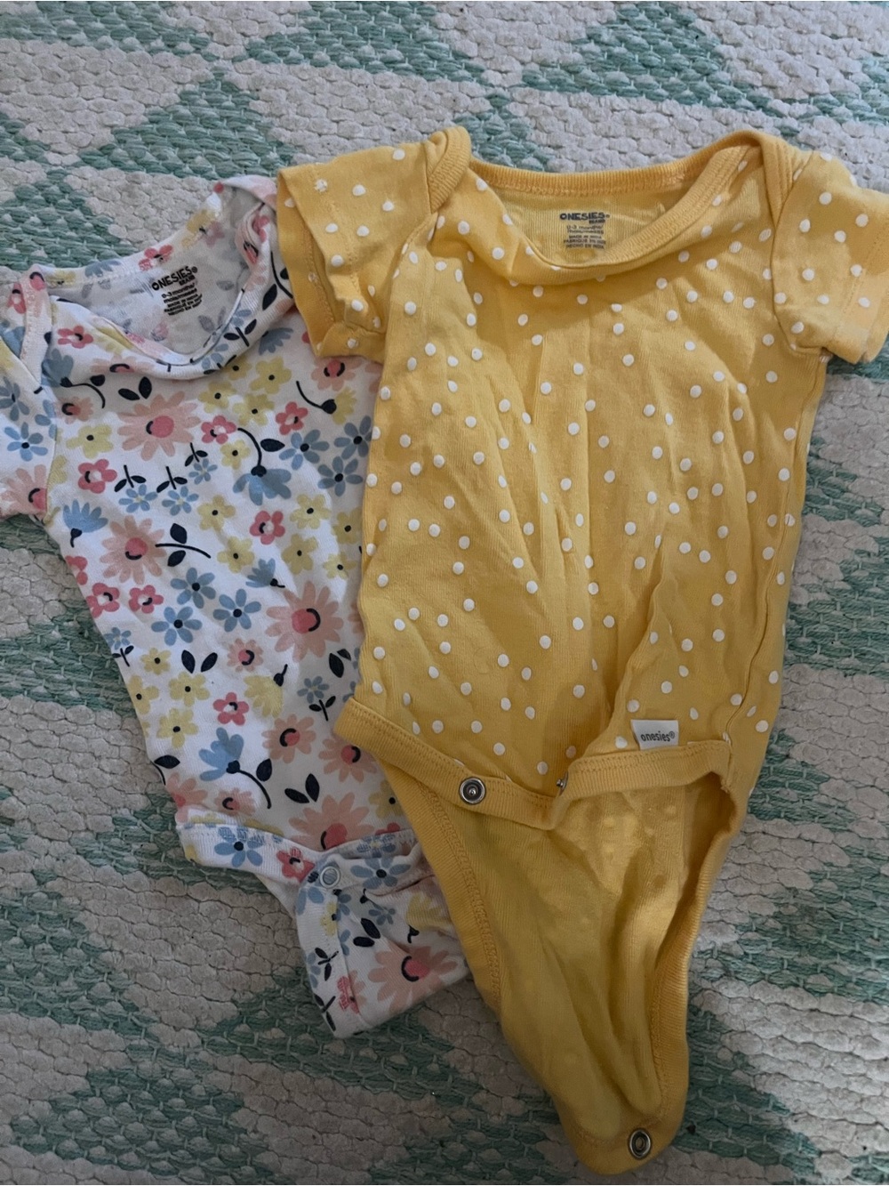 Yellow Polka Dot & Floral Baby One-Piece Bodysuits